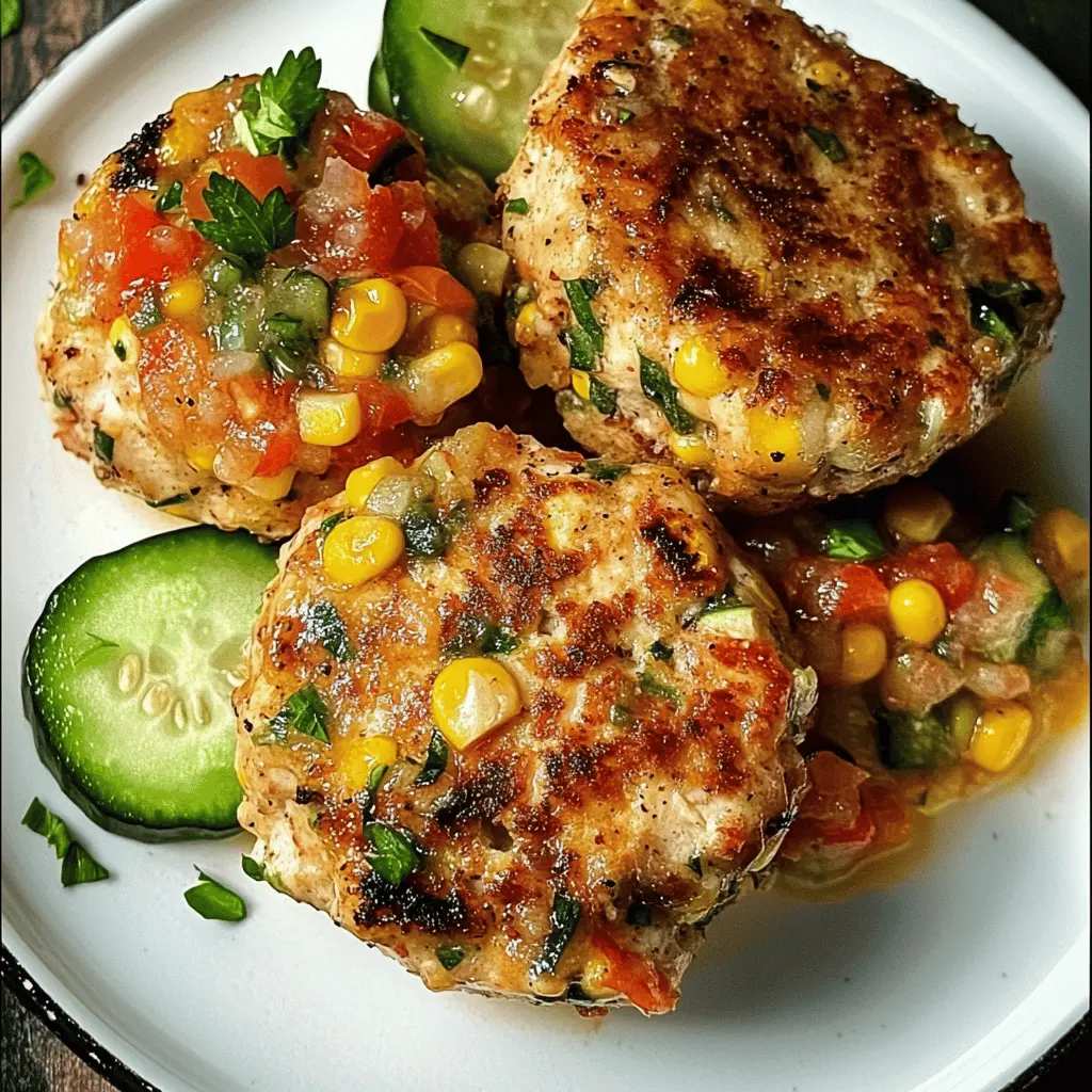 Make mealtime exciting with these Chicken, Zucchini, and Fresh Corn Burgers topped with a refreshing Tomato Cucumber Relish! Packed with flavor and healthy ingredients, these burgers are perfect for summer barbecues or quick weeknight dinners. Save this recipe for a delicious twist on classic burgers that everyone will love!