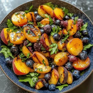 Enjoy the vibrant flavors of summer with this Grilled Peach Blueberry Salad! Juicy peaches and fresh blueberries combine with crisp greens for a refreshing dish. Tossed in a light vinaigrette, it's perfect for picnics, barbecues, or light lunches. Save this recipe to bring fresh joy to your next gathering!