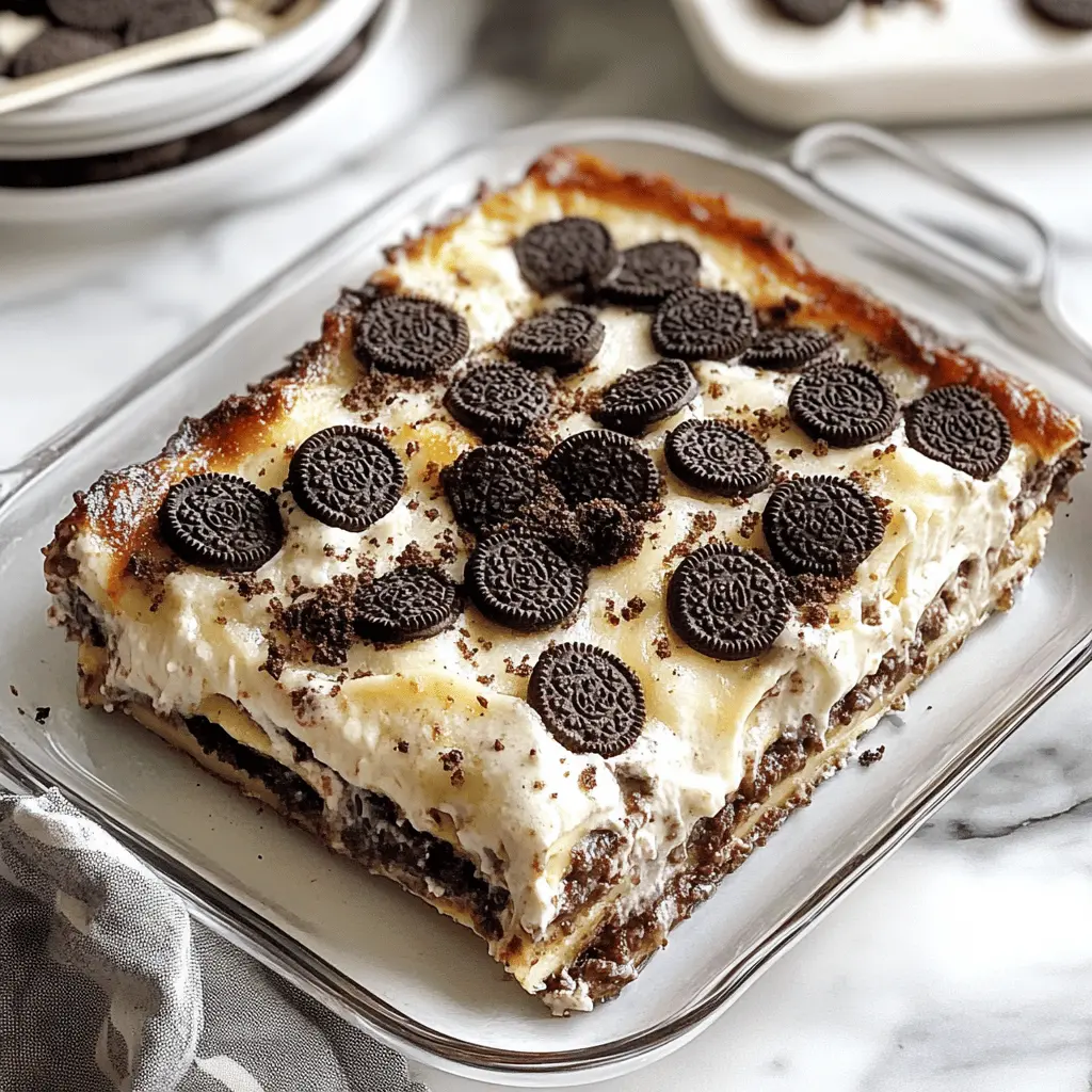 Layered perfection awaits with this Oreo Lasagna! Combining creamy layers of vanilla pudding, whipped topping, and crunchy crushed Oreos, this no-bake dessert is a crowd-pleaser. It’s perfect for parties, potlucks, or a sweet treat at home. Save this recipe now for an easy and delightful dessert that everyone will love!