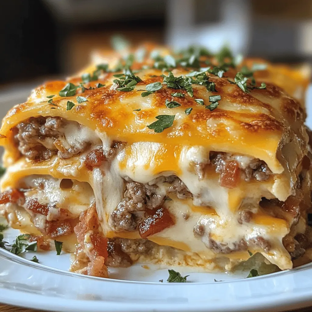 Get ready for a mouthwatering twist on classic lasagna with this Parmesan Garlic Bacon Cheeseburger Lasagna! Layered with savory ground beef, crispy bacon, creamy cheese, and a flavorful garlic-infused sauce, this dish is perfect for family dinners or gatherings. Save this pin for an easy weeknight meal that everyone will love!