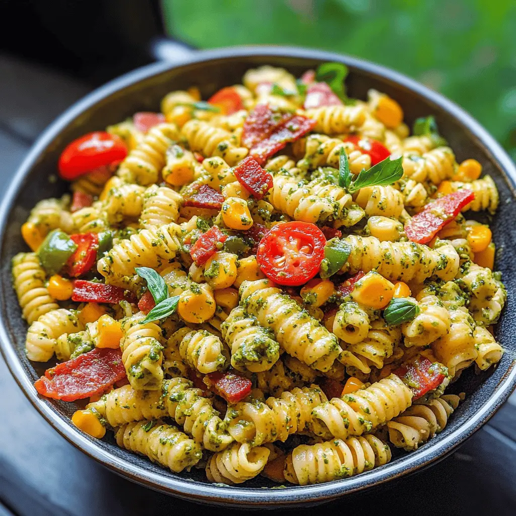 Easy Corn Pasta Salad With Bacon and Creamy Pesto