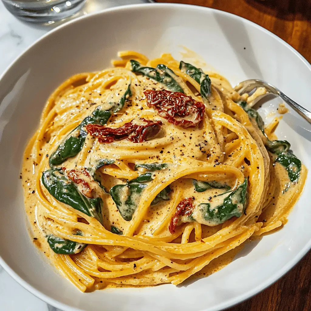 Easy Spaghetti with Spinach and Sun-Dried Tomato Cream Sauce