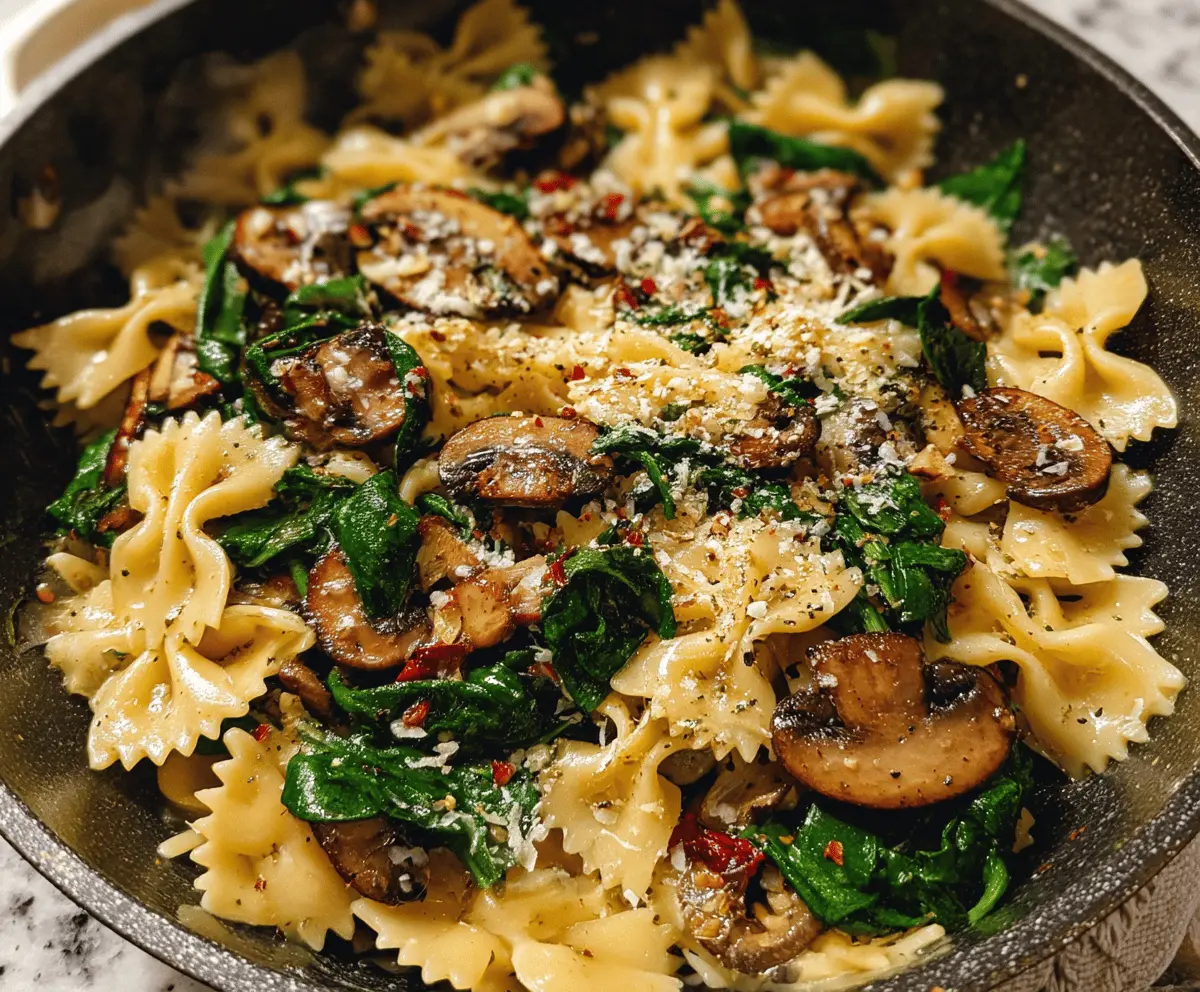 Easy Parmesan Spinach Mushroom Pasta Skillet