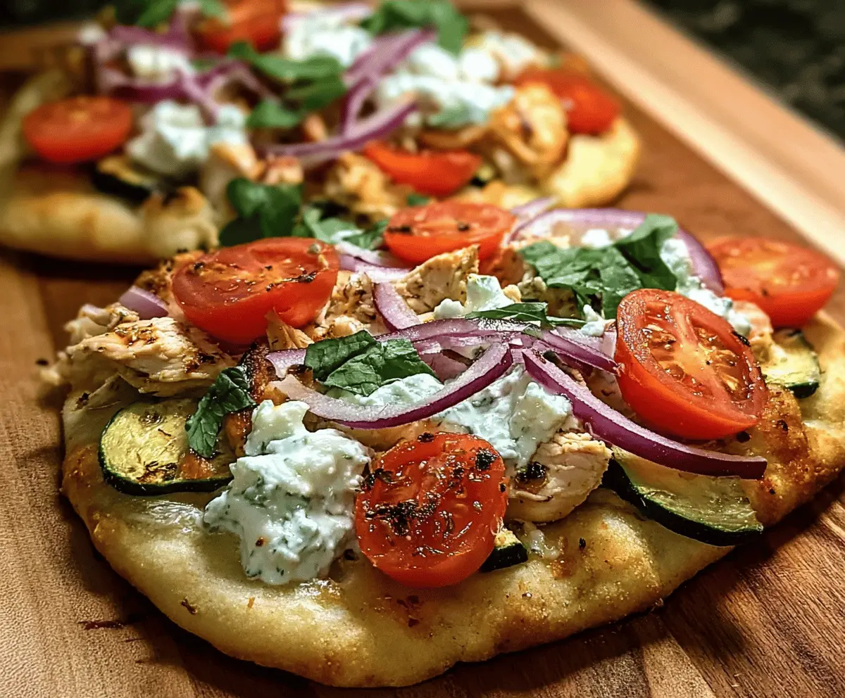 Easy Tzatziki Chicken and Veggie Naan Pizza