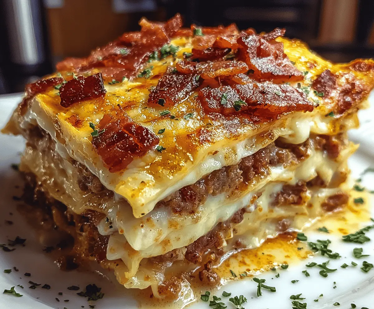 Easy Parmesan Garlic Bacon Cheeseburger Lasagna