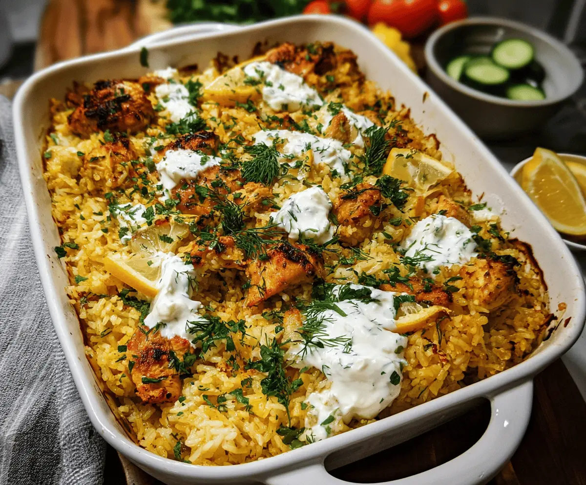 Easy Dump and Bake Chicken with Tzatziki Rice
