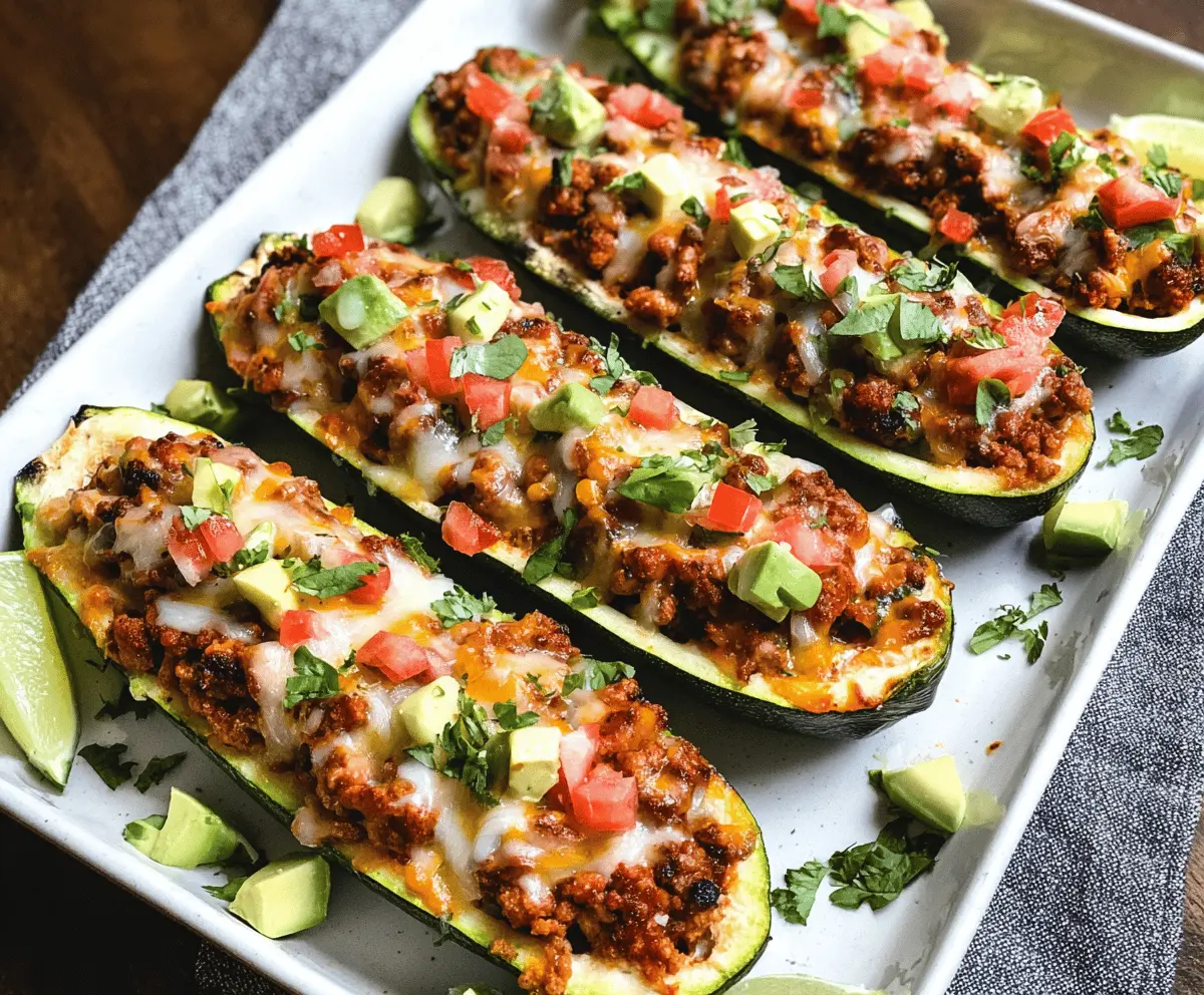 Healthy Ground Turkey Taco Stuffed Zucchini Boats