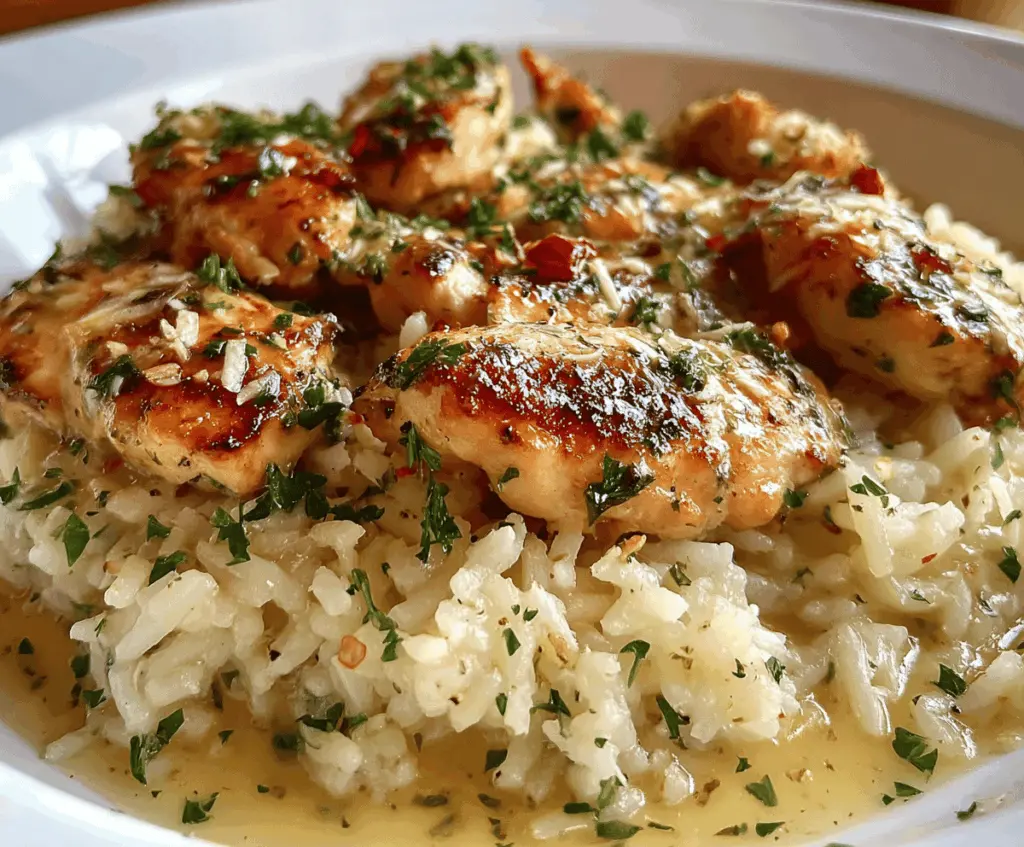 Easy Chicken Scampi with Garlic Parmesan Rice