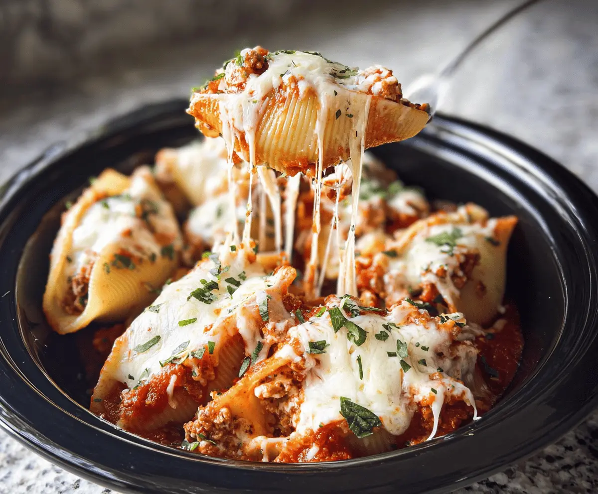 Easy Slow Cooker Stuffed Shells with Meat