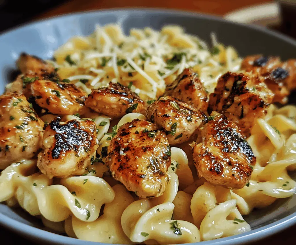 Garlic Butter Chicken Bites with Creamy Parmesan Pasta