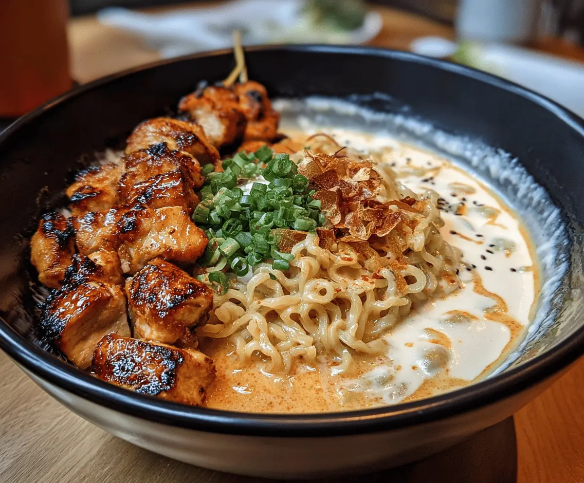 Fiery Chicken Ramen with Creamy Garlic Sauce
