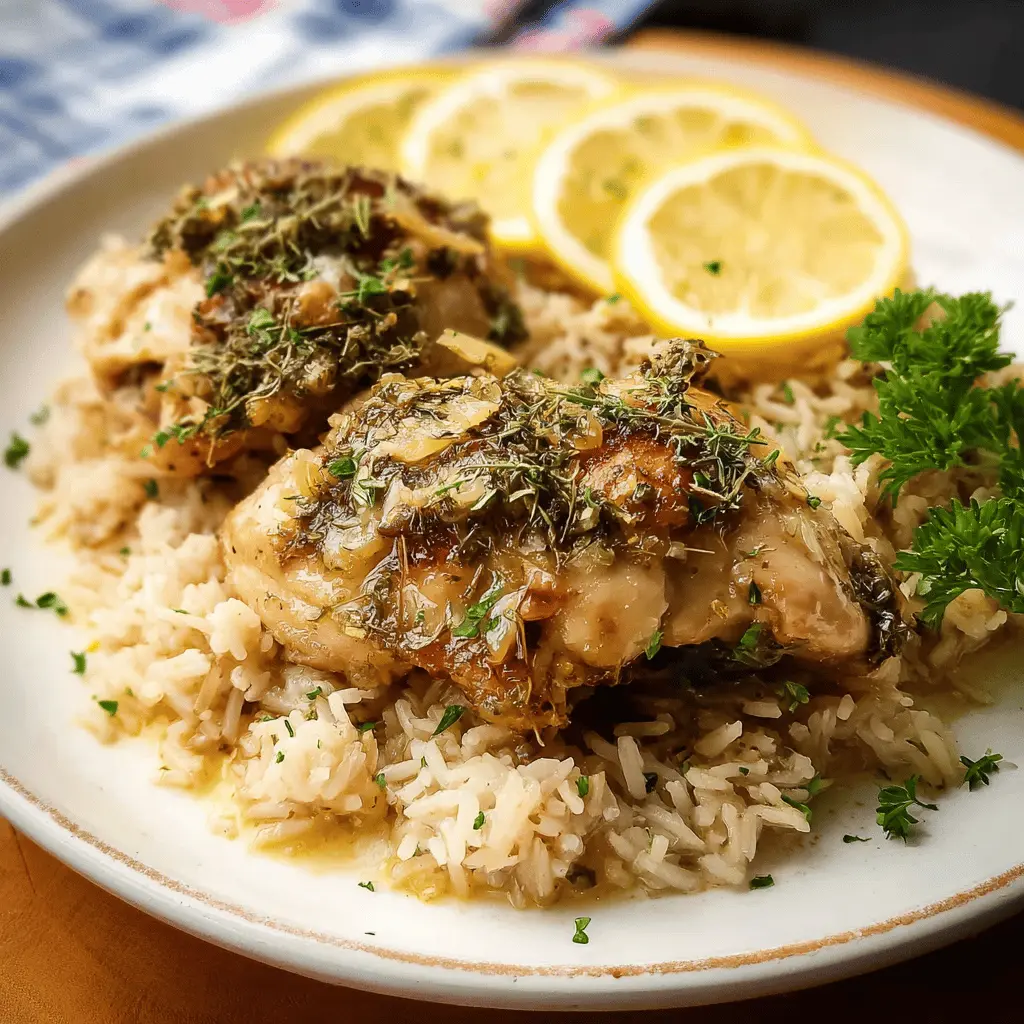 Easy Slow Cooker Lemon Herb Chicken and Rice