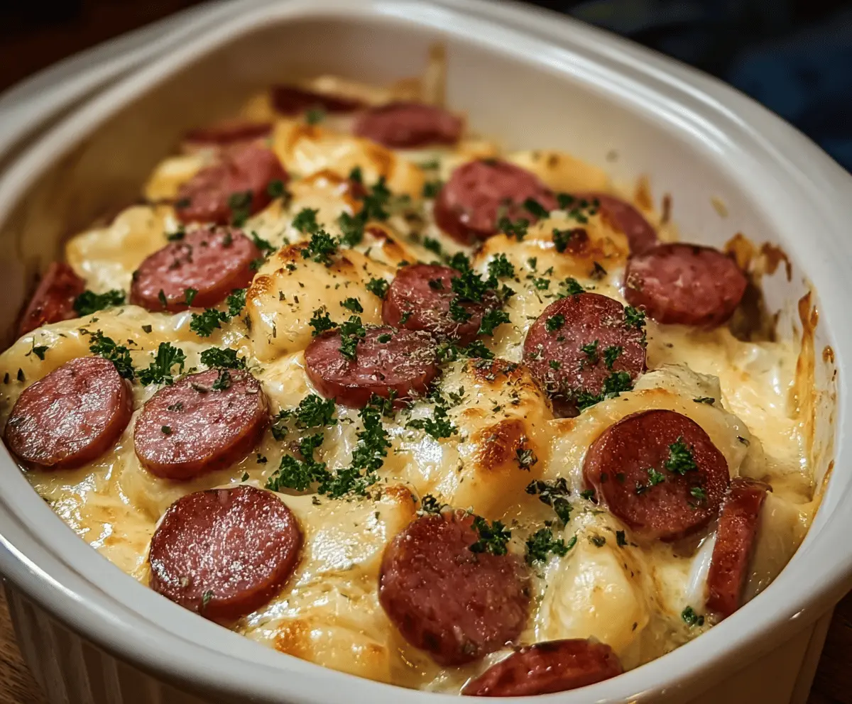 Easy Crockpot Pierogi Casserole with Kielbasa
