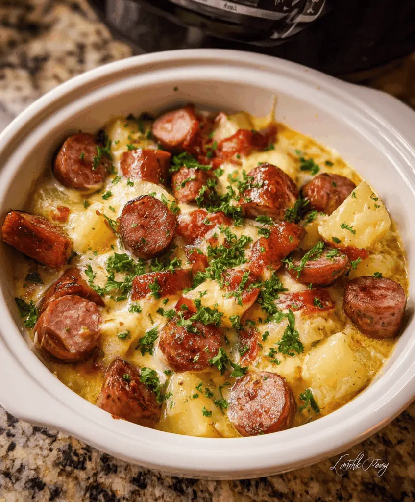 Easy Crockpot Cheesy Kielbasa Dinner Recipe