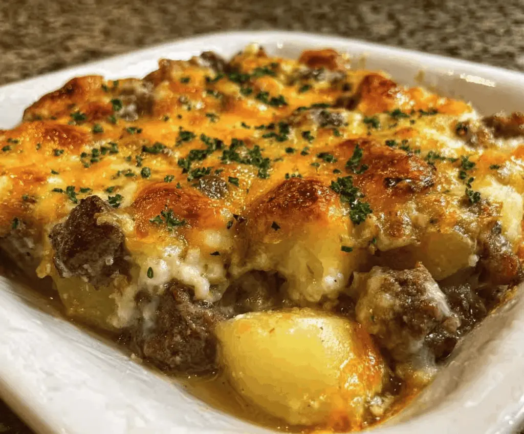 Easy Slow Cooker Steak and Cheddar Potato Casserole