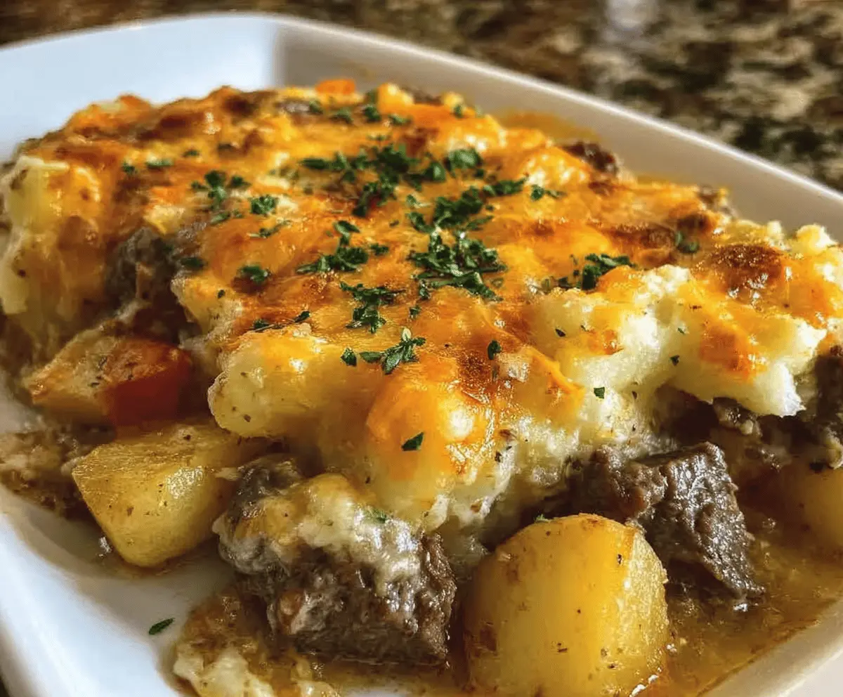 Easy Slow Cooker Steak and Cheddar Potato Casserole