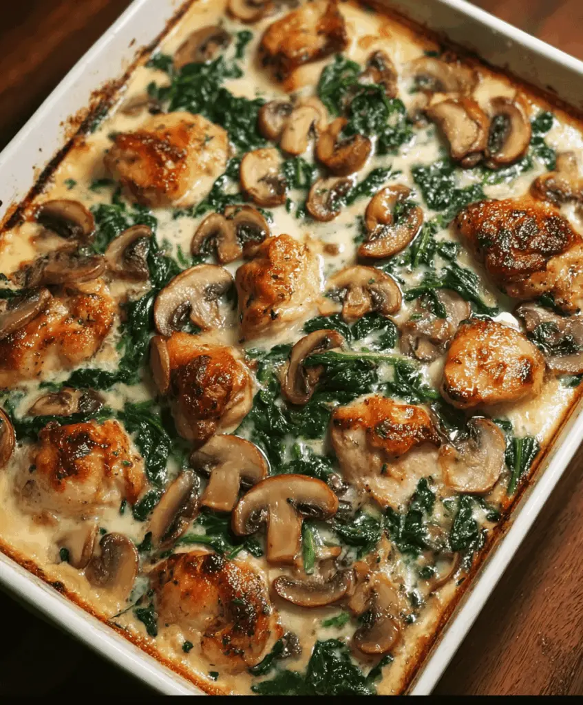 Easy Low-Carb Chicken Spinach Mushroom Bake