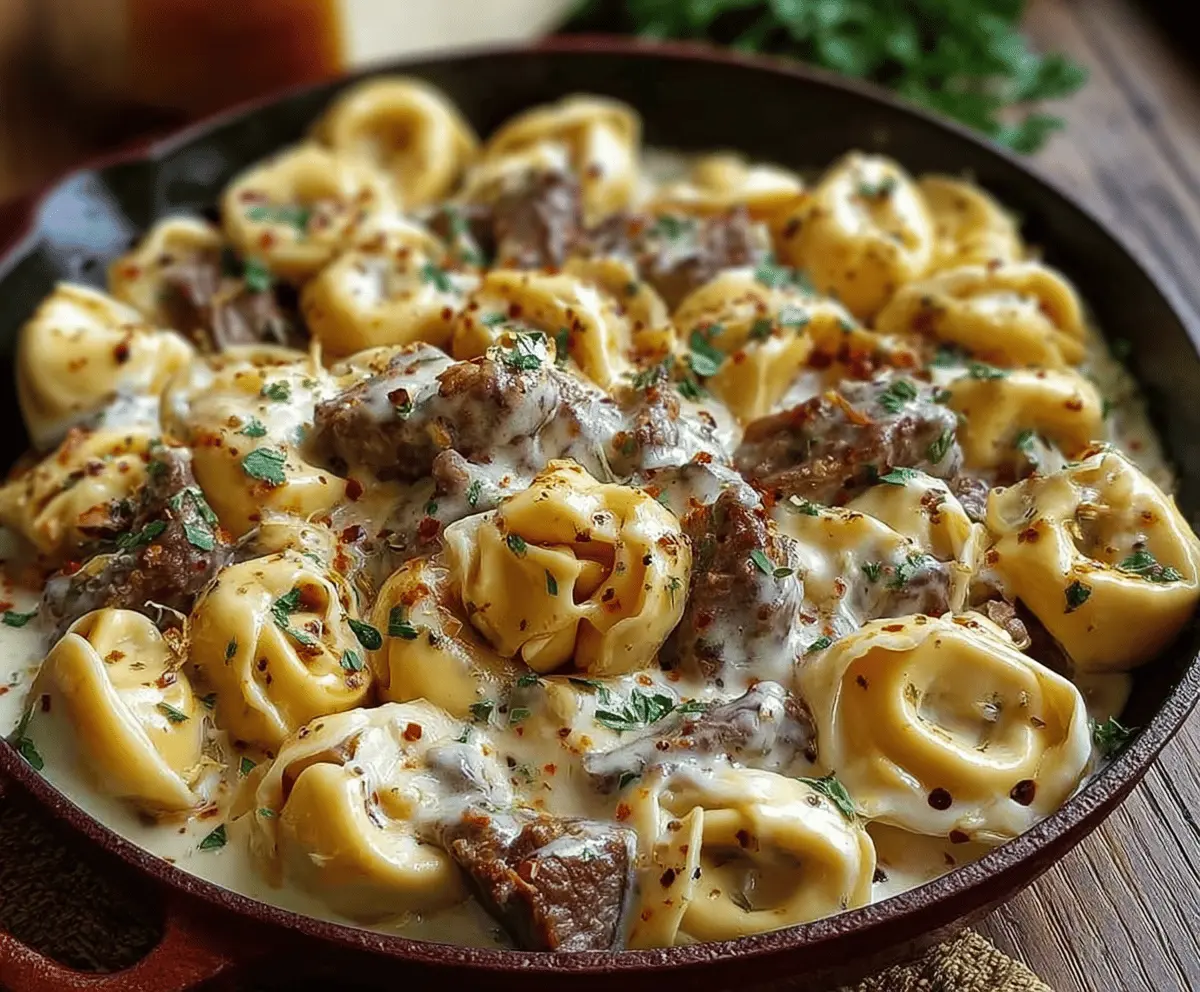 Creamy Cheesesteak Tortellini in Provolone Sauce