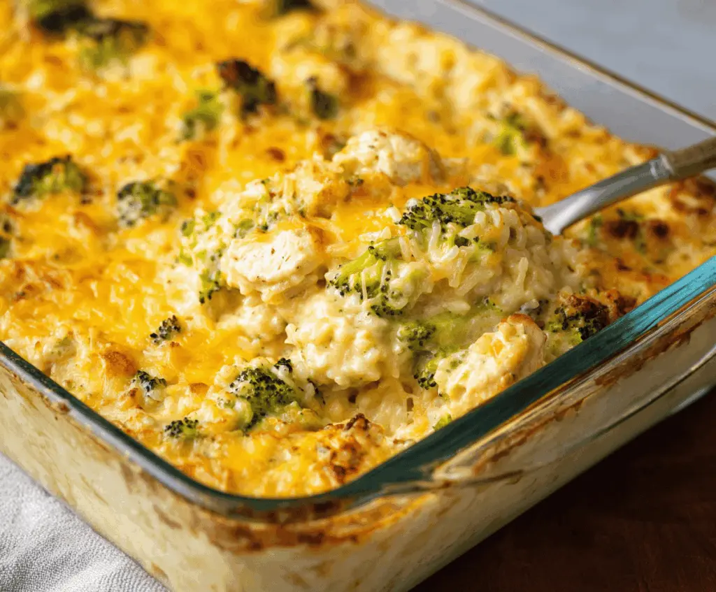 Creamy Chicken Broccoli Rice Cheese Casserole