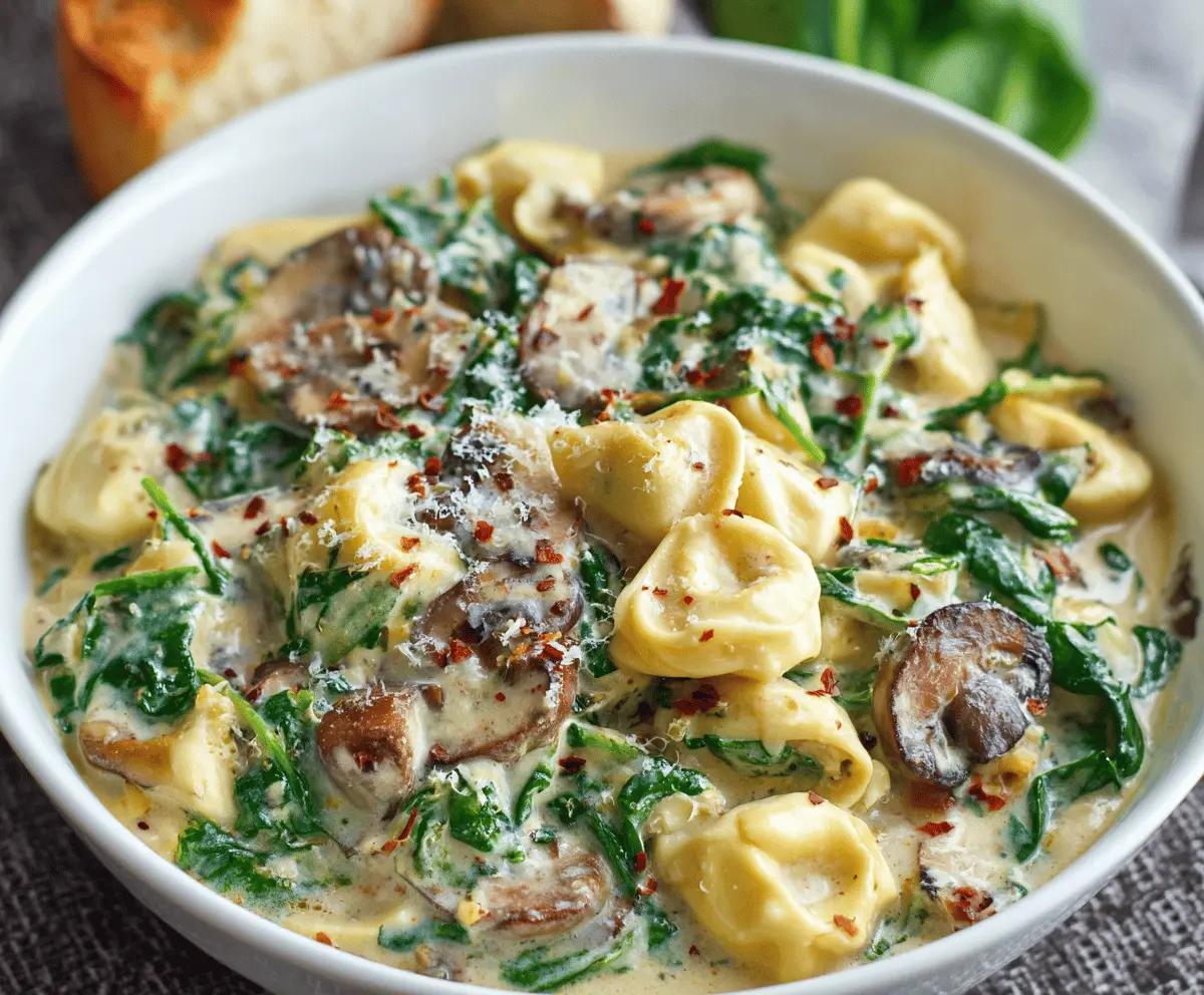 Creamy Tortellini with Spinach and Mushrooms Dish