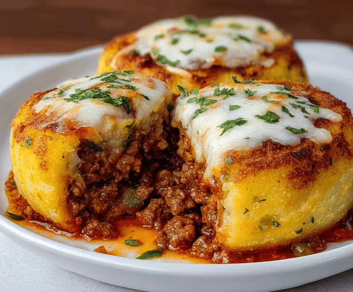 Golden crispy mashed potatoes stuffed with melted cheese and savory beef filling, served hot and delicious.
