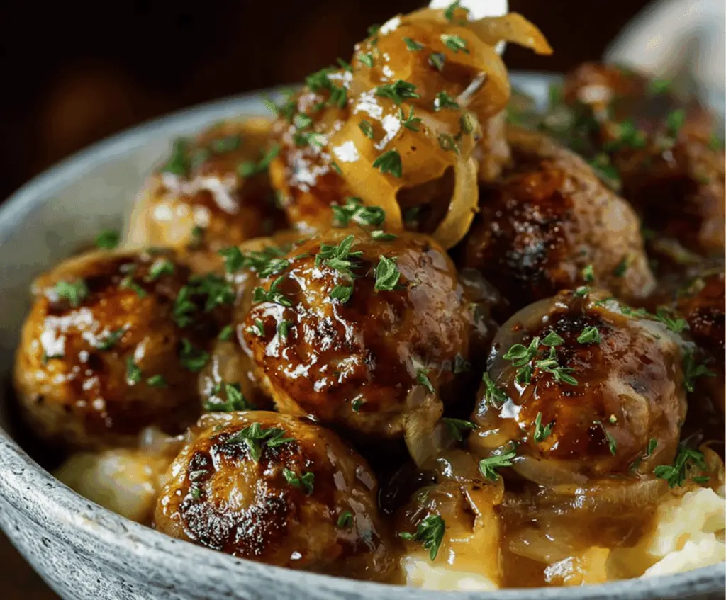 Crockpot French Onion Meatballs