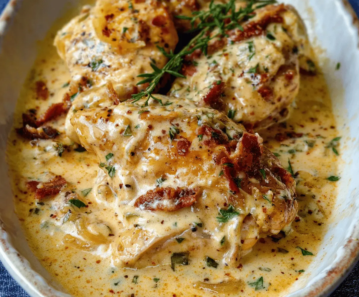 Creamy, cheesy MARRY ME CHICKEN cooked in a crockpot, featuring tender chicken breasts topped with rich sauce and fresh herbs for an easy, flavorful dinner