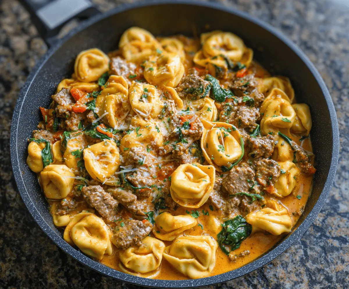 Garlic Butter Beef and Spinach Tortellini Creation
