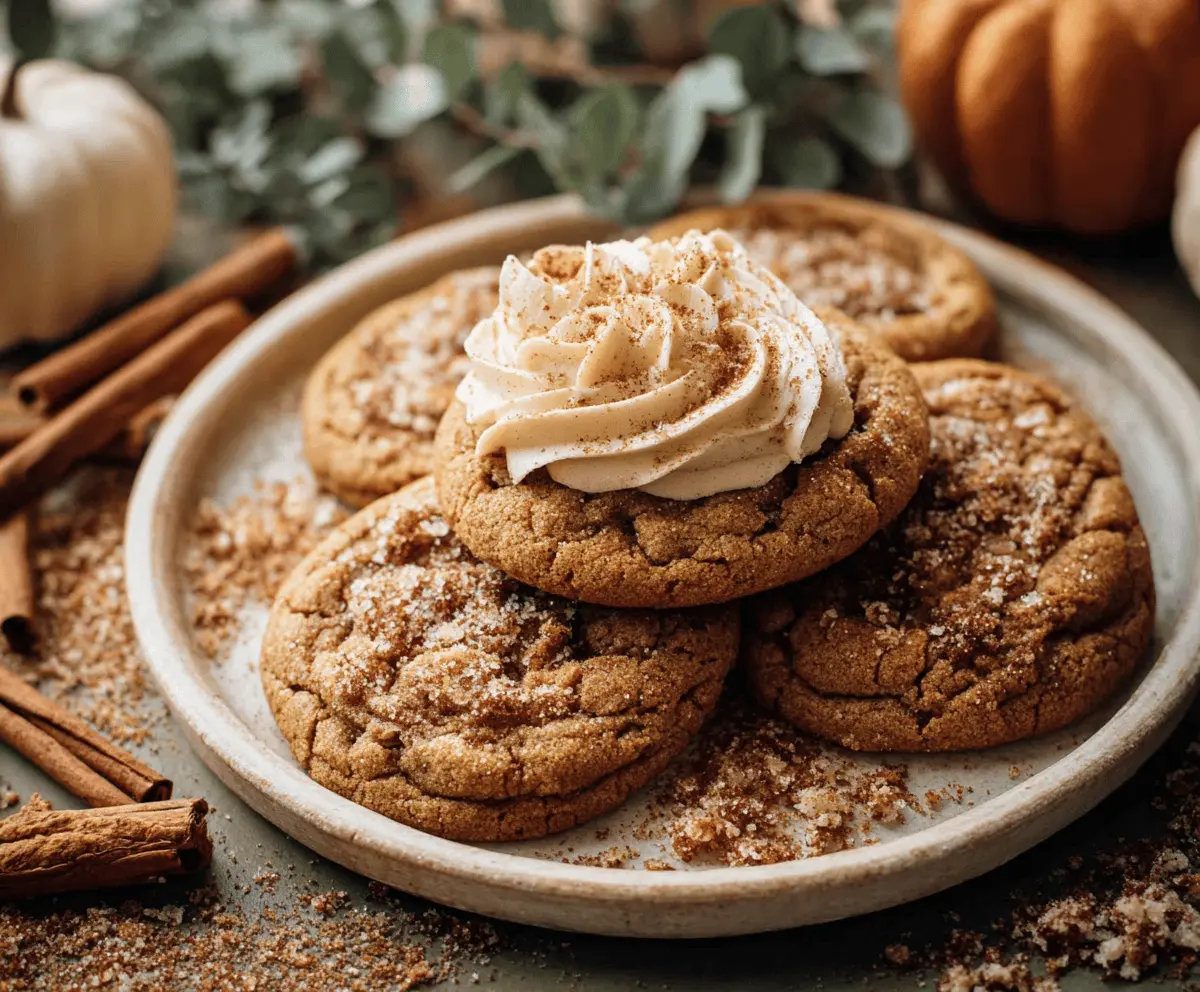 Delicious Maple Pumpkin Cookie Delight featuring golden cookies topped with creamy pumpkin glaze and a drizzle of maple syrup, perfect for fall desserts.