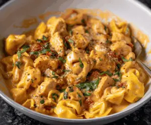 Creamy Marry Me Chicken Tortellini Delight with tender tortellini, crispy herbs, and rich sauce in a beautiful serving dish