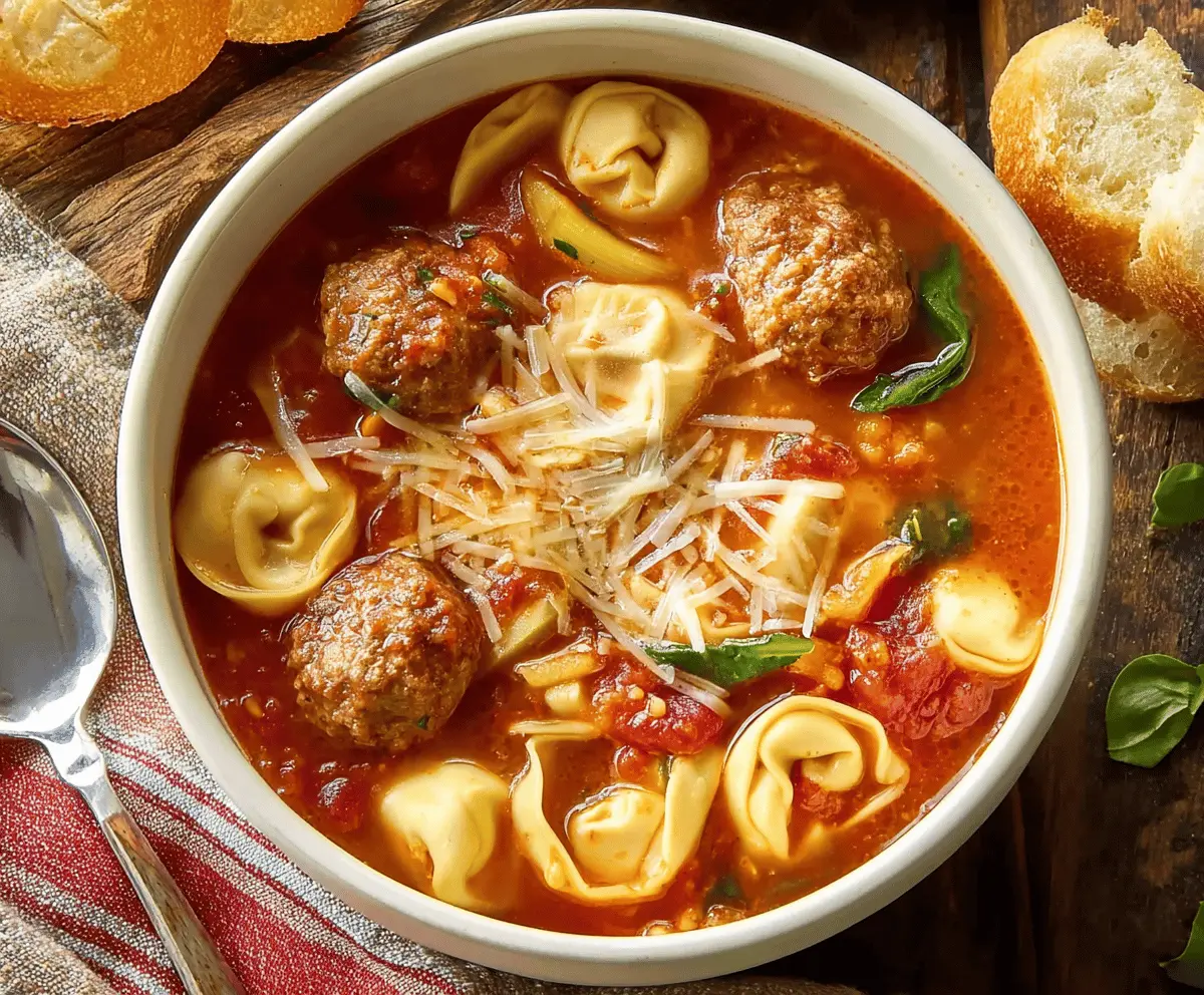 Meatball Soup With Cheese Tortellini