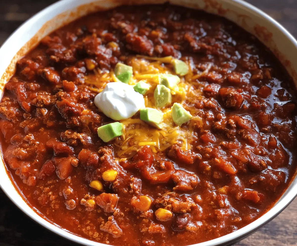 Delicious slow-cooker chili with beans, ground beef, and spices in a bowl, ready to serve