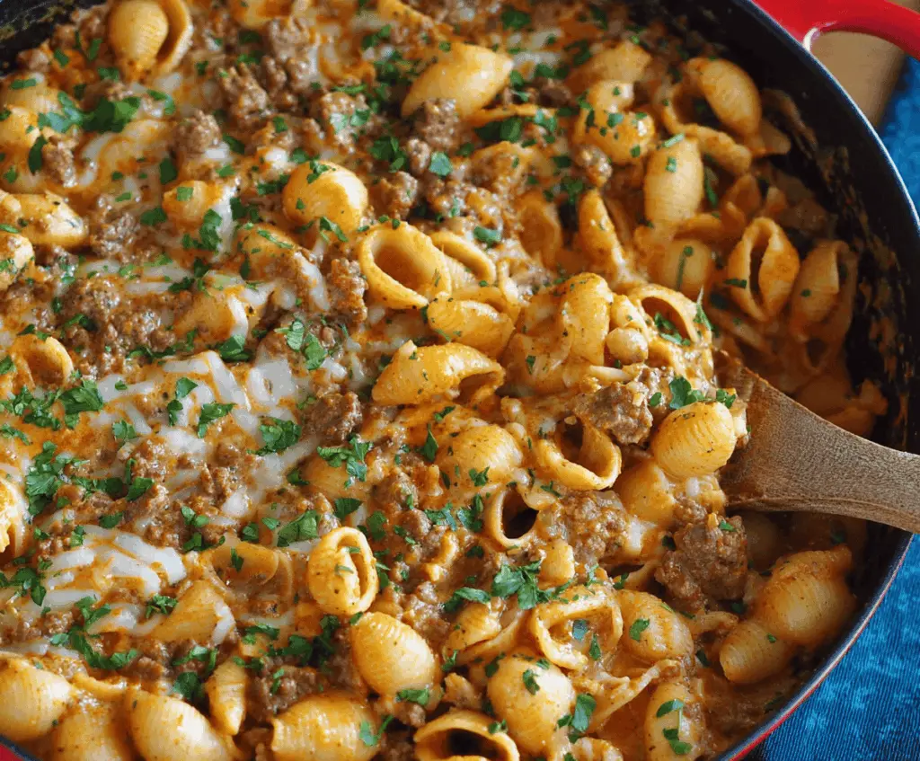 One-Pot Creamy Beef and Shells