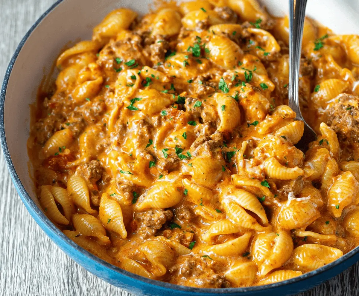 Easy One-Pot Creamy Beef and Shells Recipe