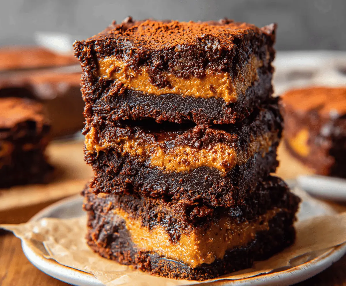 Delicious homemade pumpkin brownies topped with whipped cream and chocolate chips, perfect for fall desserts