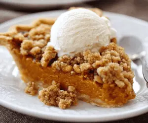 Delicious pumpkin pie crisp topped with cinnamon streusel, perfect for fall desserts