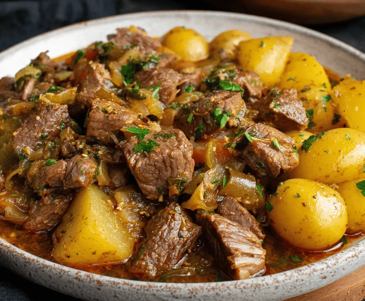 Slow Cooker Garlic Butter Beef Bites & Potatoes