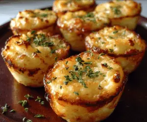 Delicious cheesy mashed potato puffs garnished with herbs on a white plate, perfect comfort food snack or appetizer