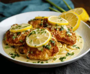Delicious Lemon Chicken Romano served on a plate with fresh herbs, perfect for family dinner, showcasing a flavorful, comforting homemade meal