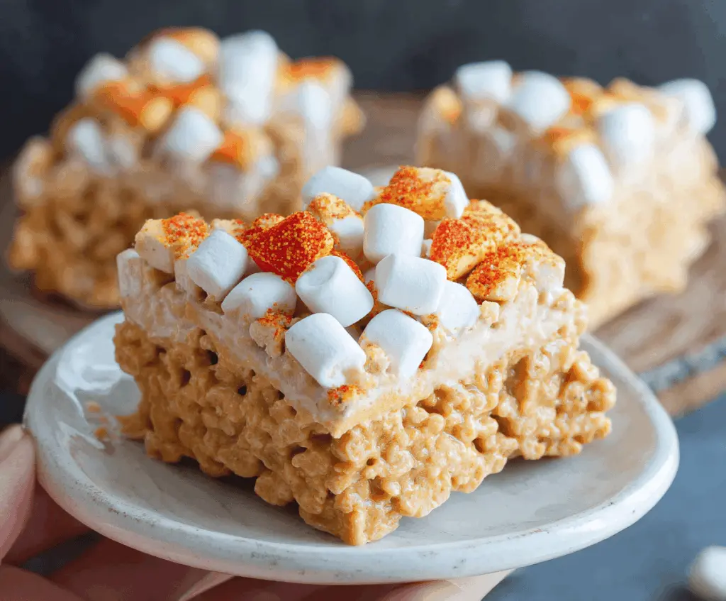 Delicious Easy Pumpkin Pie Marshmallow Treats topped with whipped cream and cinnamon, perfect for fall desserts