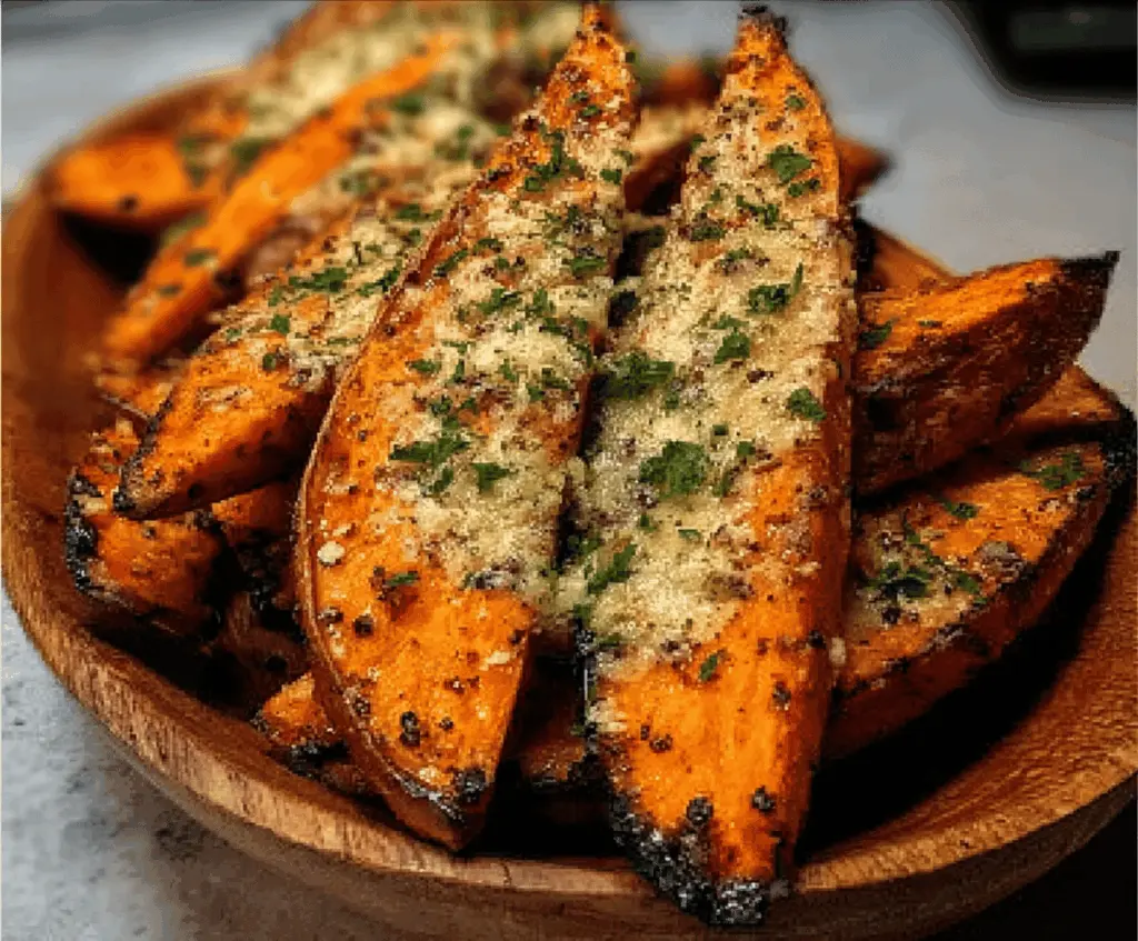 Garlic Parmesan Sweet Potato Wedges