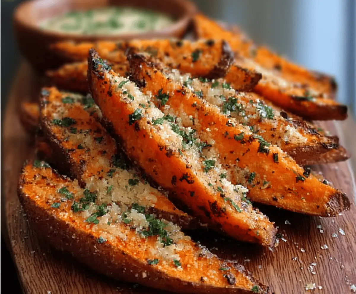 Crispy Garlic Parmesan Sweet Potato Wedges Recipe