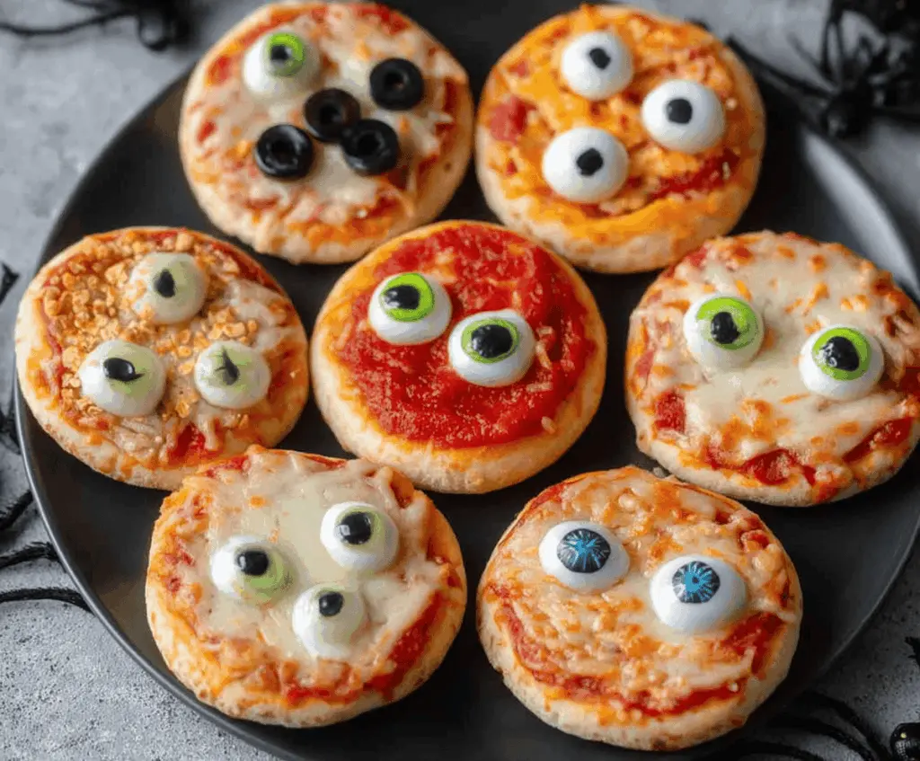 Halloween Mini Pizzas – Kid-Decorated Eyeballs
