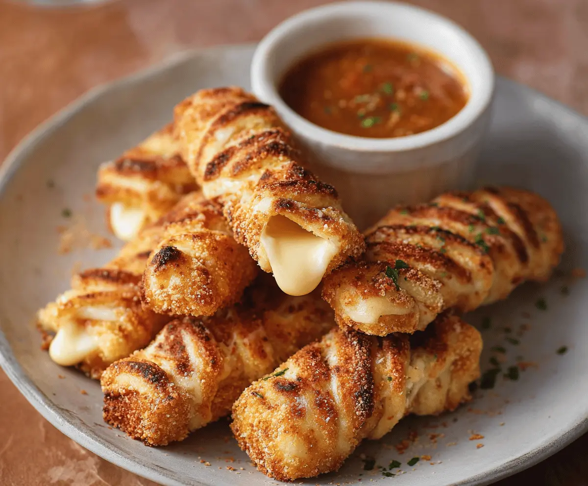 Delicious Mummy Mozzarella Sticks wrapped in spooky puff pastry for a fun Halloween appetizer
