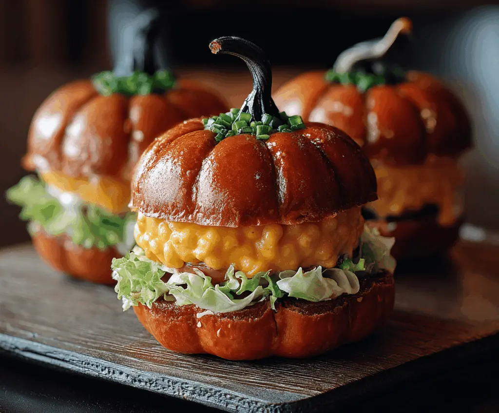 Delicious pumpkin-shaped sliders with colorful fillings on a serving plate, perfect for fall-themed gatherings.