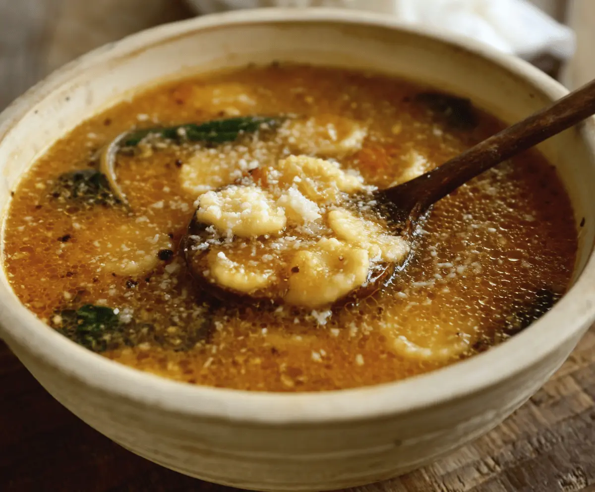 Creamy Italian Penicillin Soup with fresh herbs, vegetables, and crusty bread in a bowl—comforting and hearty recipe perfect for cold days.