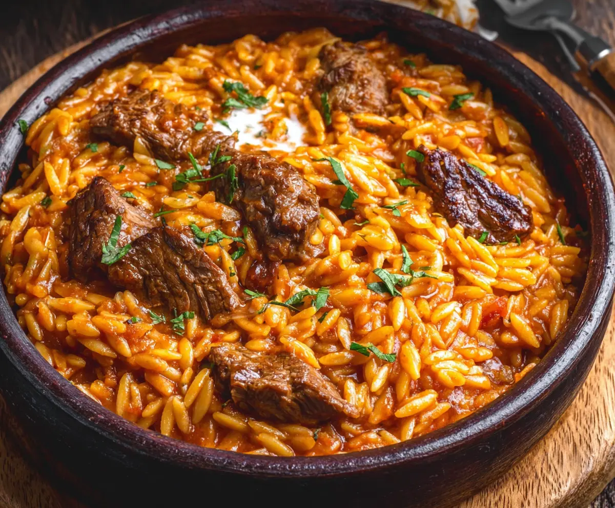Greek Beef Giouvetsi with Orzo Pasta