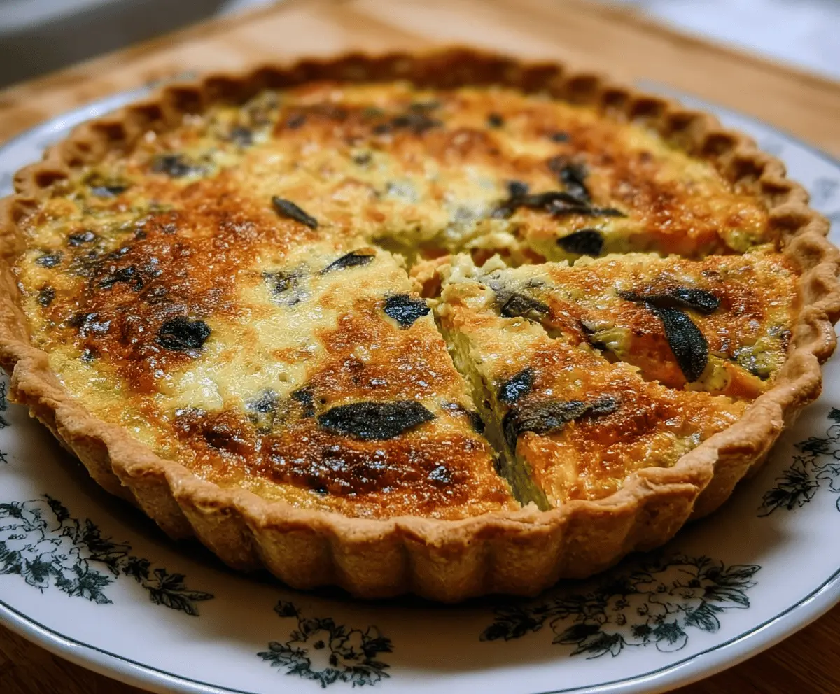 Delicious butternut squash and sage quiche on a plate, perfect for a vegetarian brunch.