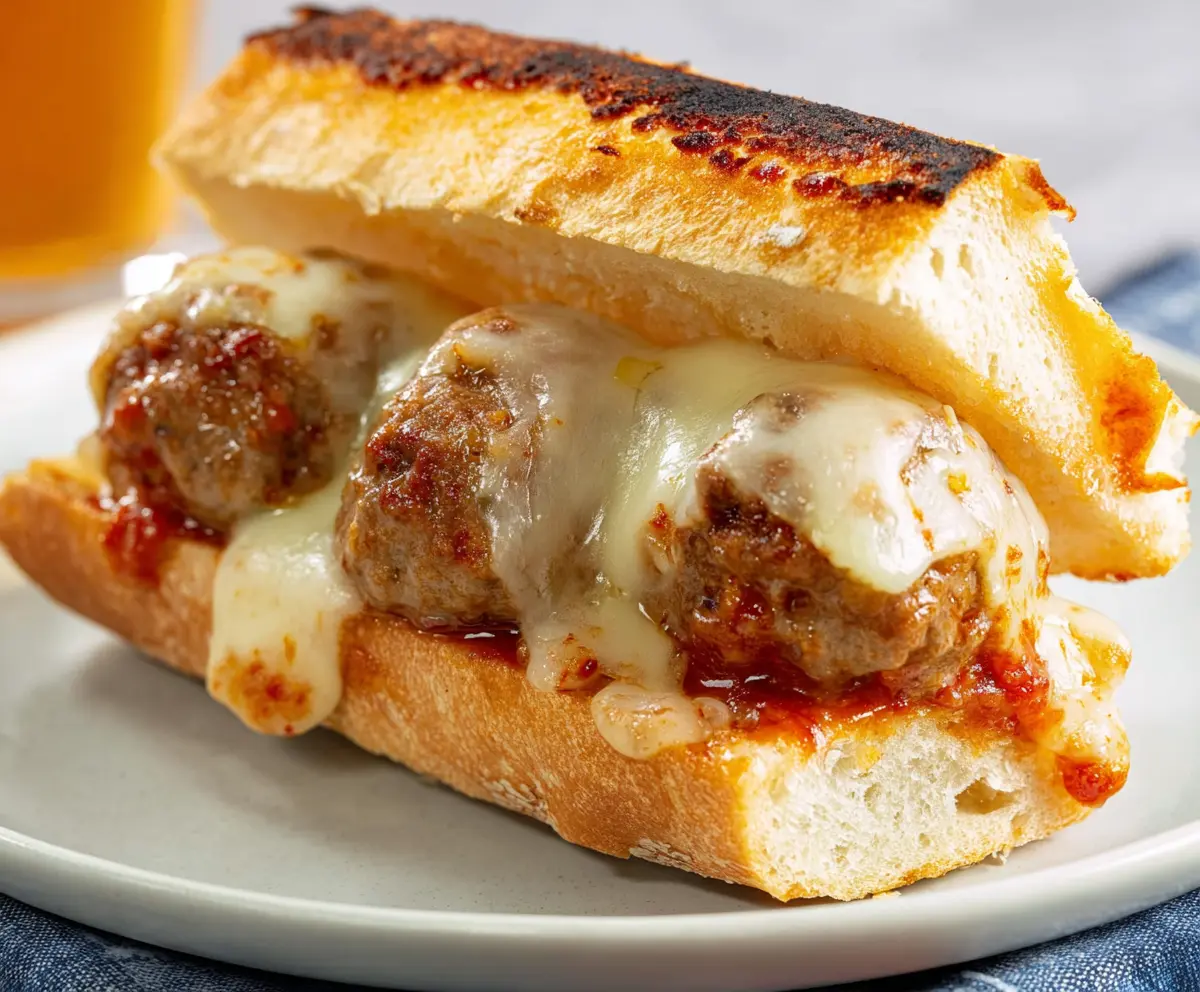 Delicious cheesy meatball subs with melted cheese and savory meatballs inside a toasted bun.
