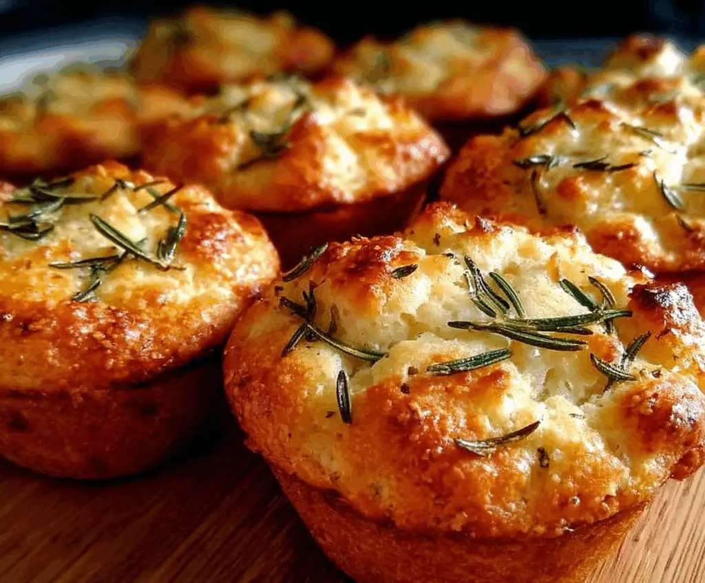 Delicious homemade garlic rosemary focaccia muffins with golden crust and fresh herbs.